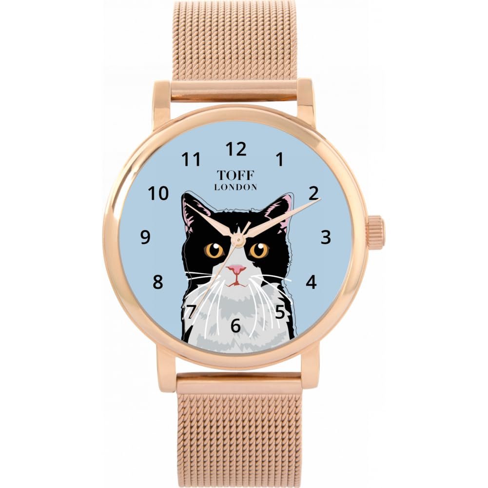 Жіночий годинник Toff London Голова чорно-білого кота, корпус 38 мм, 3 атм, водонепроникний, кварцовий механізм,, фото №1