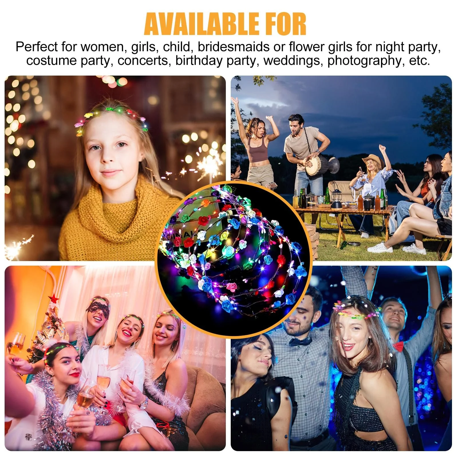 Вінок для волосся Квітковий Світлодіодний Різнокольоровий (20 шт), фото №7 Вінок для волосся Квітковий Світлодіодний Різнокольоровий (20 шт), фото №7