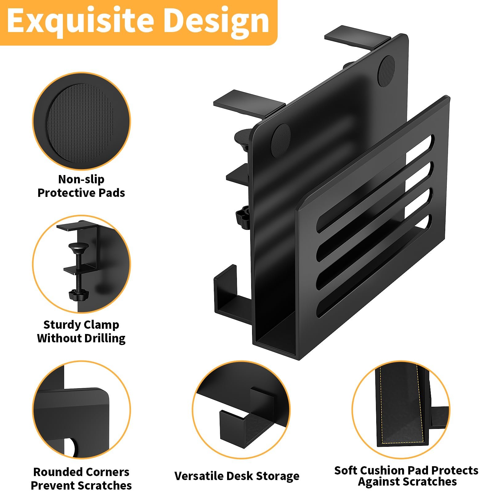Підставка для ноутбука 3 в 1 з гачками та тримачами для кабелів, регульована, для зберігання під столом, без свердління, органайзер для столу для офісу та дому, фото №7