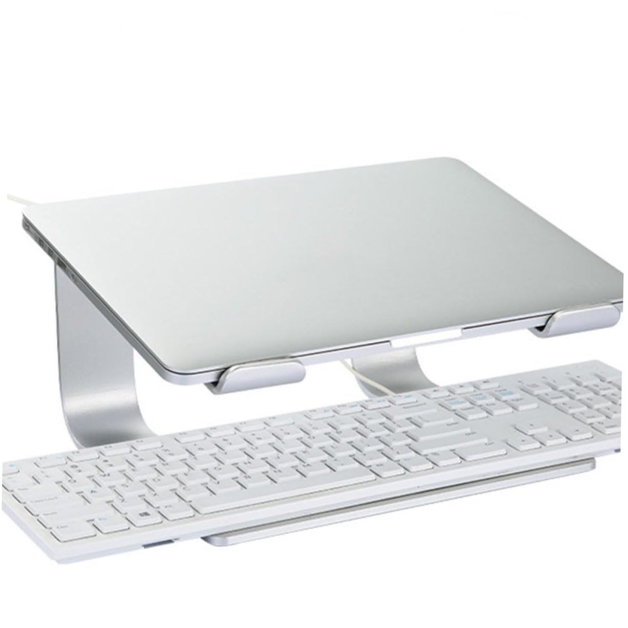 Підставка для ноутбука алюмінієва HOMSFOU знімна з нековзним силіконом, регульована по висоті, компактна для столу та мобільної роботи Срібна, фото №4