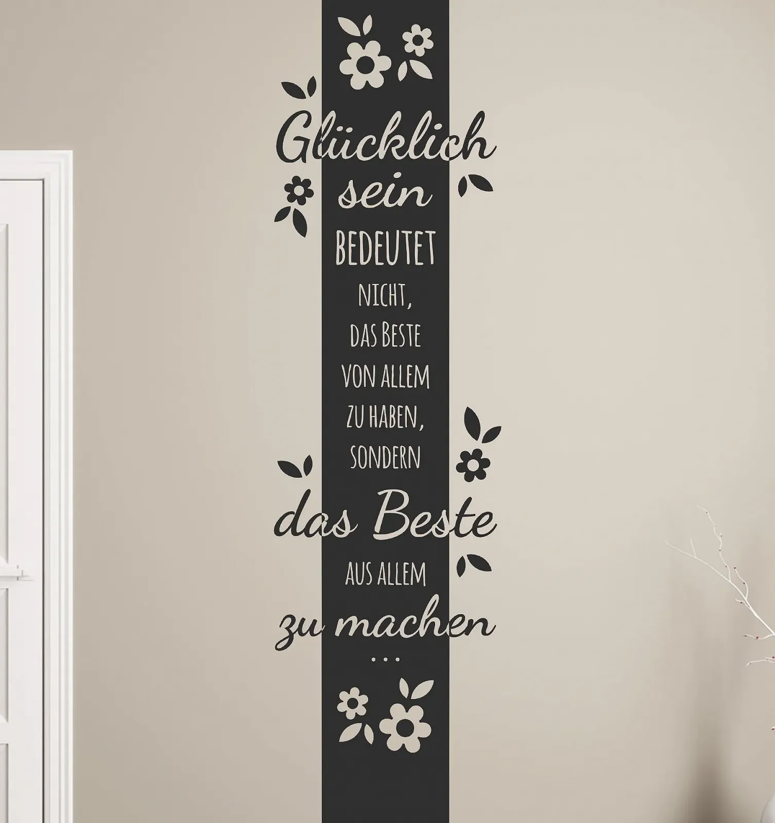 Наклейка на стіну Glücklich sein bedeutet das beste s-pkm134 160 x 37 см Чорний, фото №1 Наклейка на стіну Glücklich sein bedeutet das beste s-pkm134 160 x 37 см Чорний, фото №1