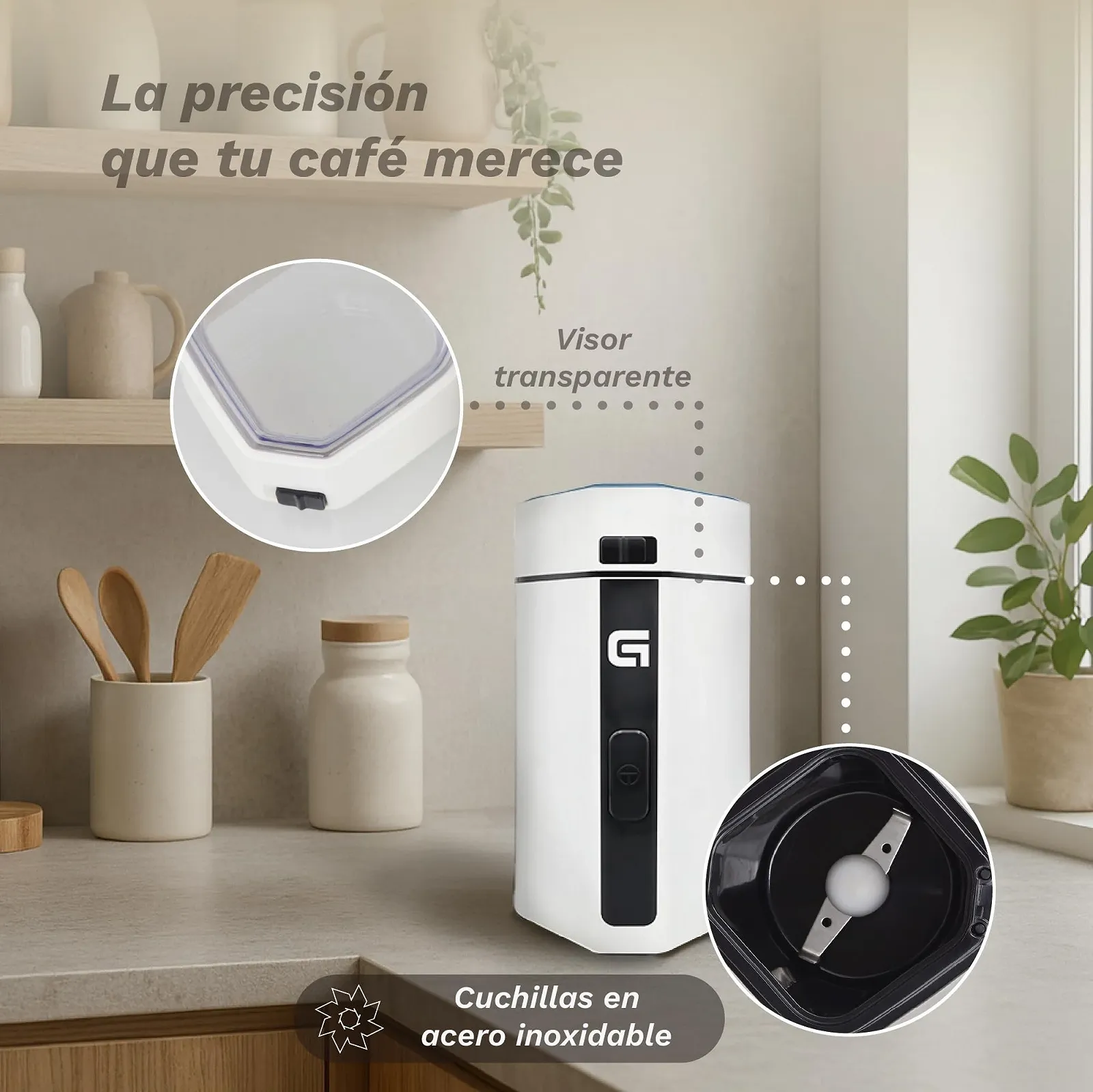 Електрична кавомолка Grunkel MO-150BL, місткість 50 г, леза з нержавіючої сталі, підходить для сухофруктів та спецій, біла, фото №6