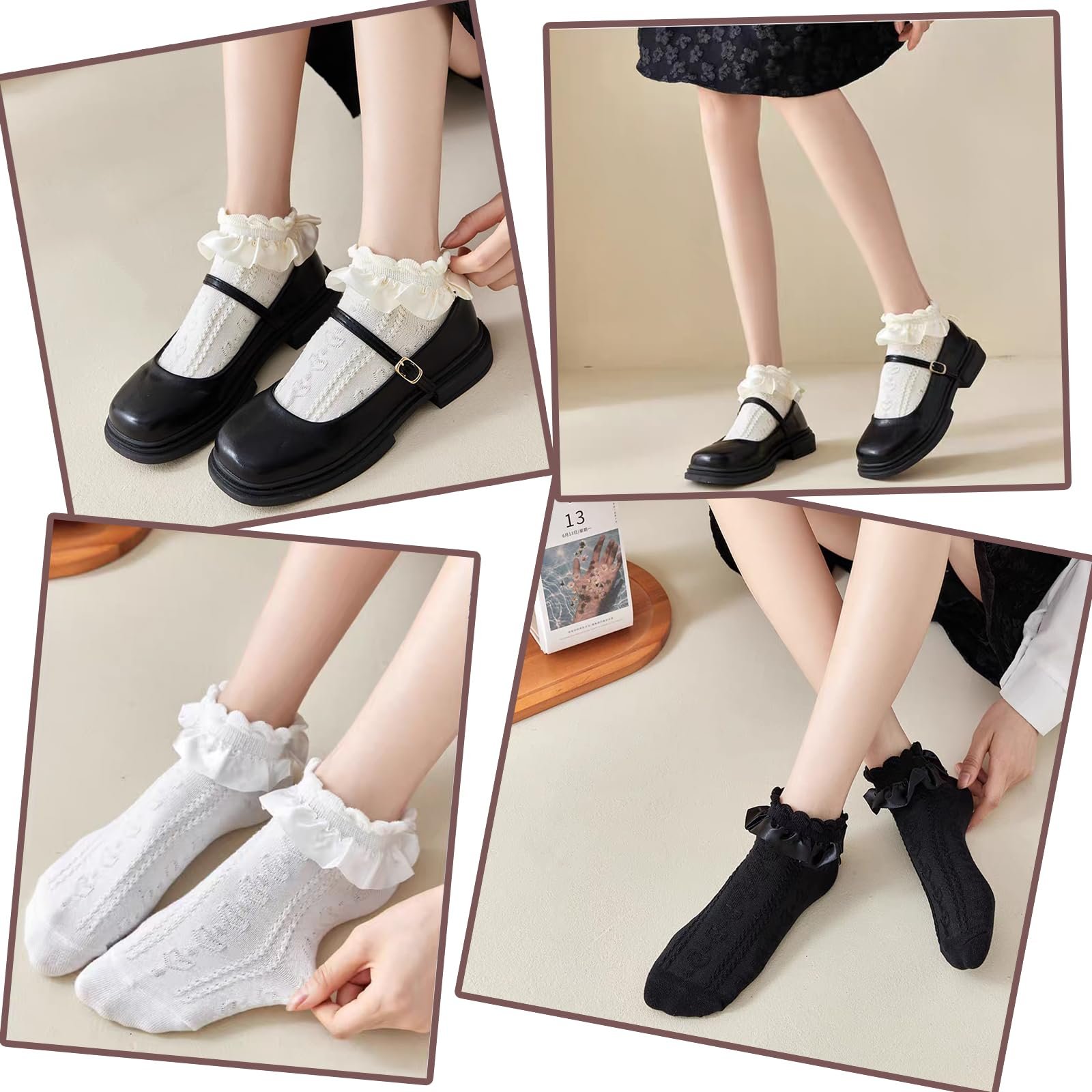 Носки с рюшами (6 пар) Черный Белый Абрикосовый, фото №7