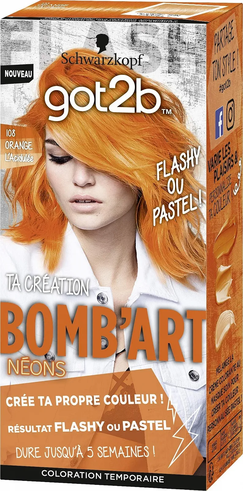 Напівперманентна фарба для волосся Schwarzkopf Got2B Bomb'Art Orange 108 L'Acidulée, 50 мл, фото №1 Напівперманентна фарба для волосся Schwarzkopf Got2B Bomb'Art Orange 108 L'Acidulée, 50 мл, фото №1