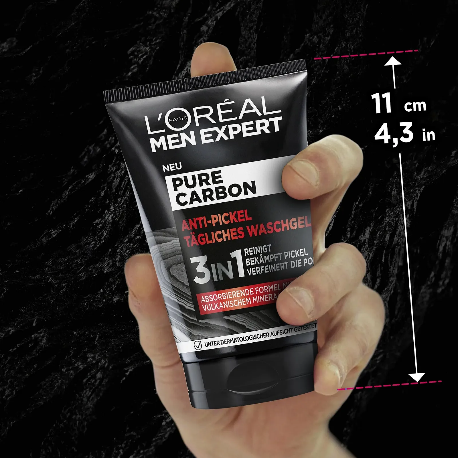 Гель для умывания L'Oréal Men Expert Против прыщей для мужчин, для проблемной кожи, очищение лица против черных точек и прыщей, средство для умывания для мужчин с витамином B3, чистым углем, 100 мл, фото №7