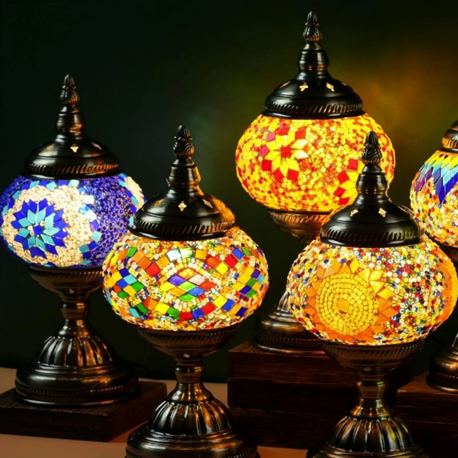 Настольная лампа турецкая экзотическая мозаичная ручной работы в марокканском стиле с USB для спальни, фото №5