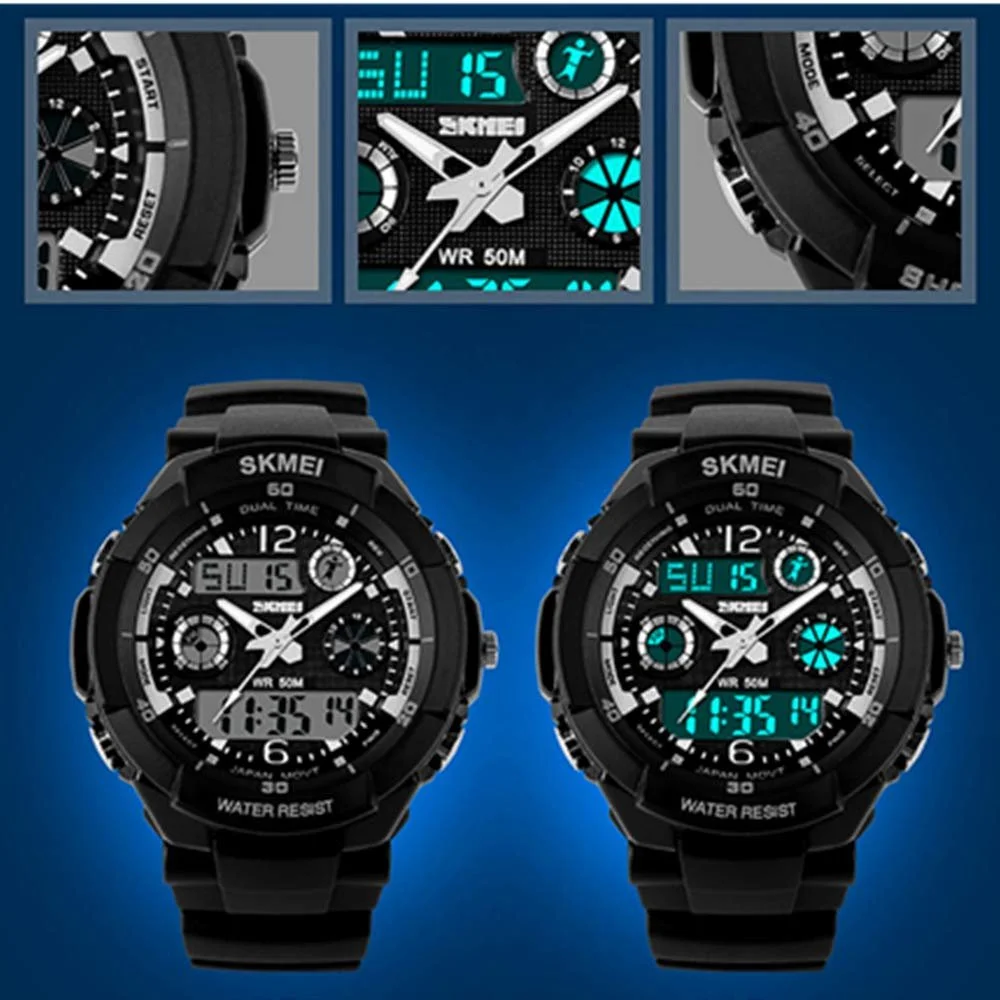 Часы спортивные SKMEI Military S-SHOCK LED цифровые водонепроницаемые с будильником кварцевые наручные (черные) Черный Ремешок, фото №6 Часы спортивные SKMEI Military S-SHOCK LED цифровые водонепроницаемые с будильником кварцевые наручные (черные) Черный Ремешок, фото №6