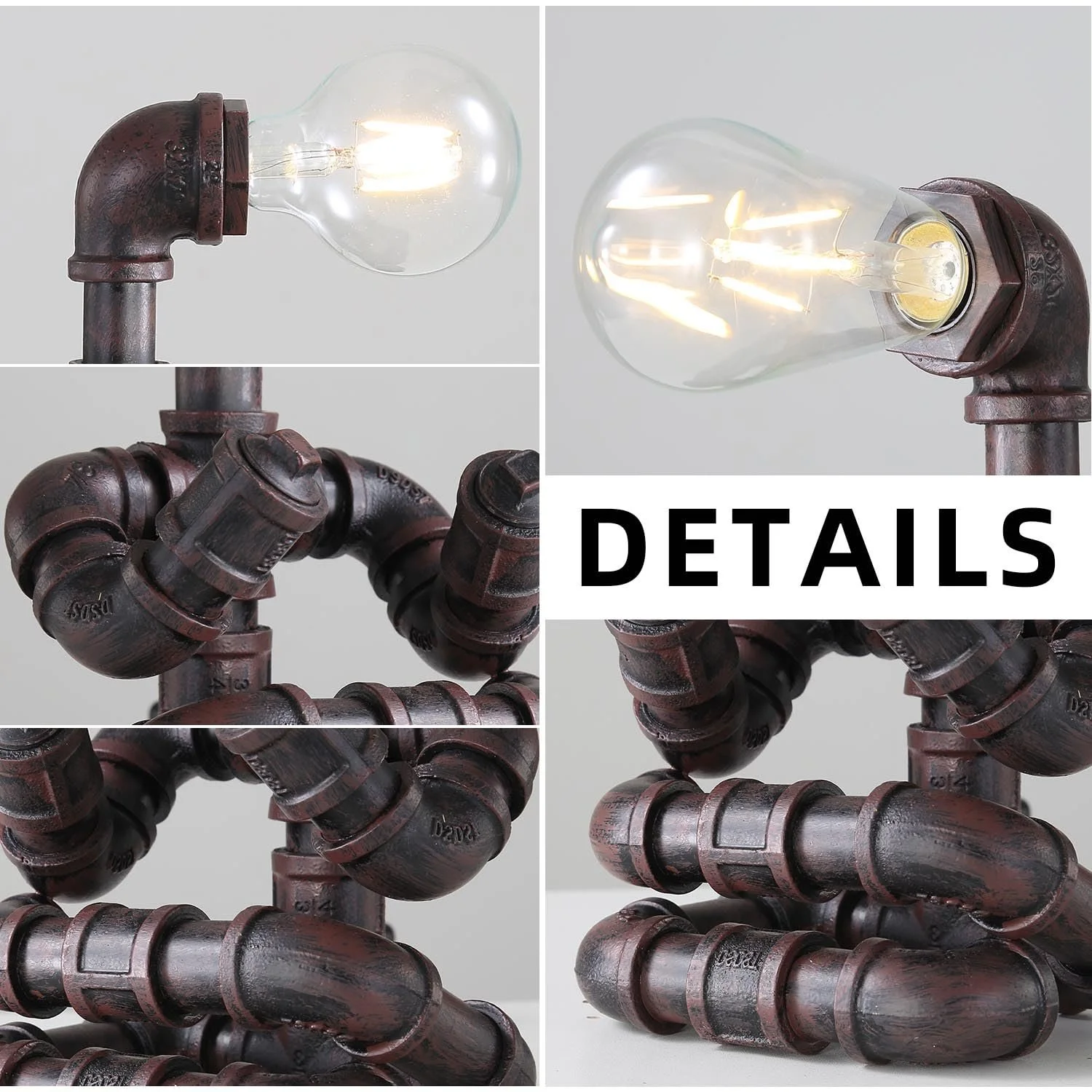 Настільна лампа Steampunk Retro Industrial Water Pipe Robot Металева E27 Yoga, фото №6