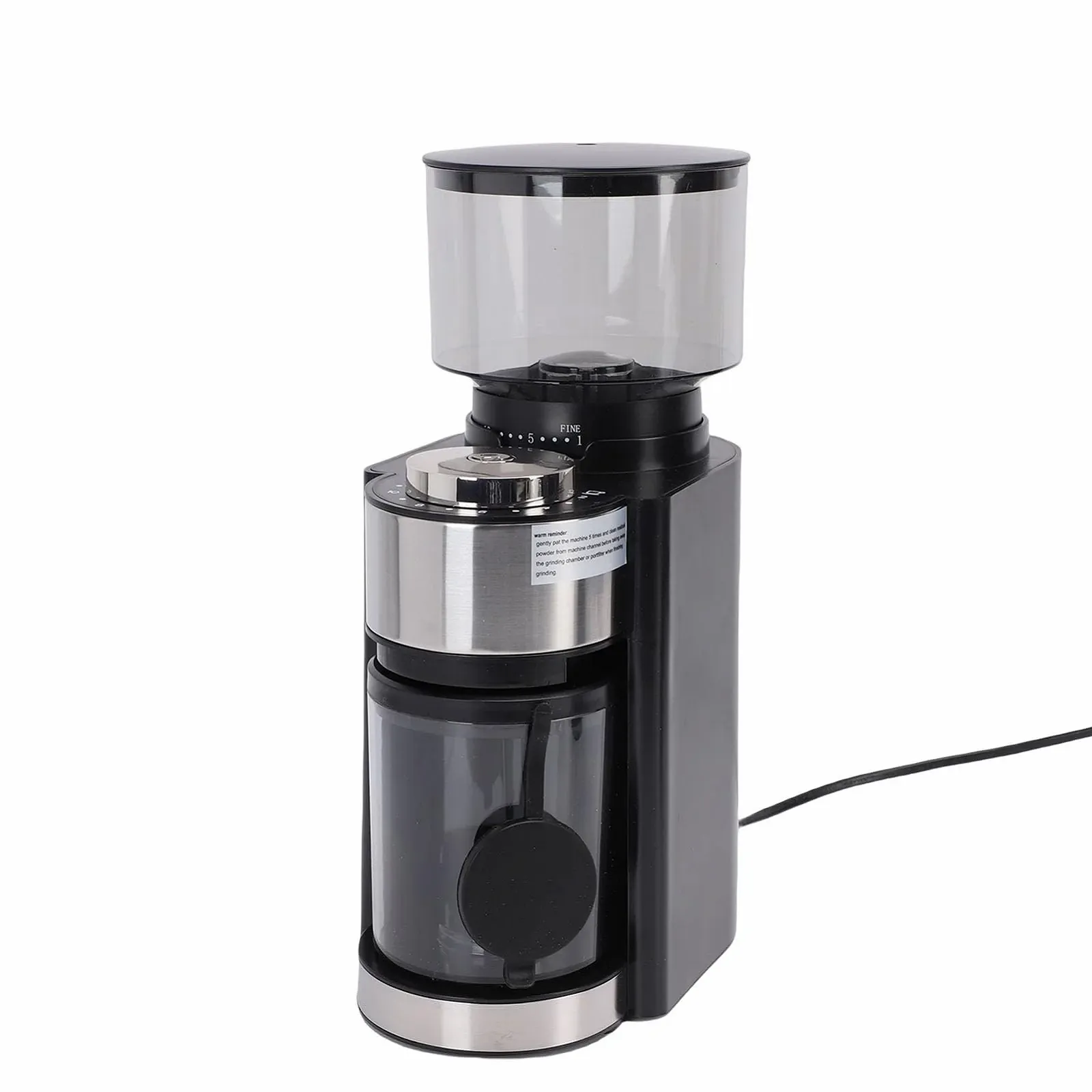 Електрична кавомолка жорнова, кавомолка з регульованими конічними жорнами з нержавіючої сталі, контейнер для зерен 250 г, електрична жорнова для домашнього використання, 19 x 11.9 x 29 см (EU Plug), фото №4