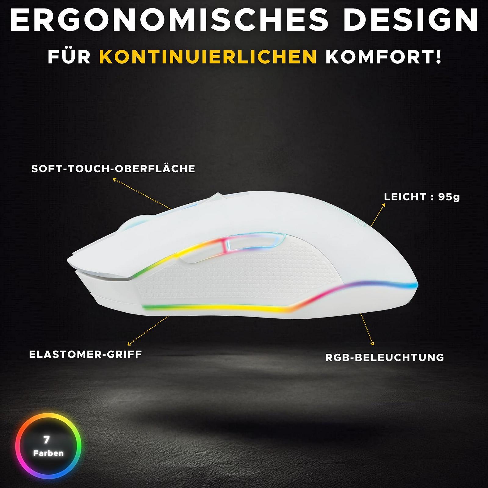 Беспроводная игровая мышь THE G-LAB Kult Helium 3200 DPI с ретро подсветкой 7 цветов - Белый, фото №3