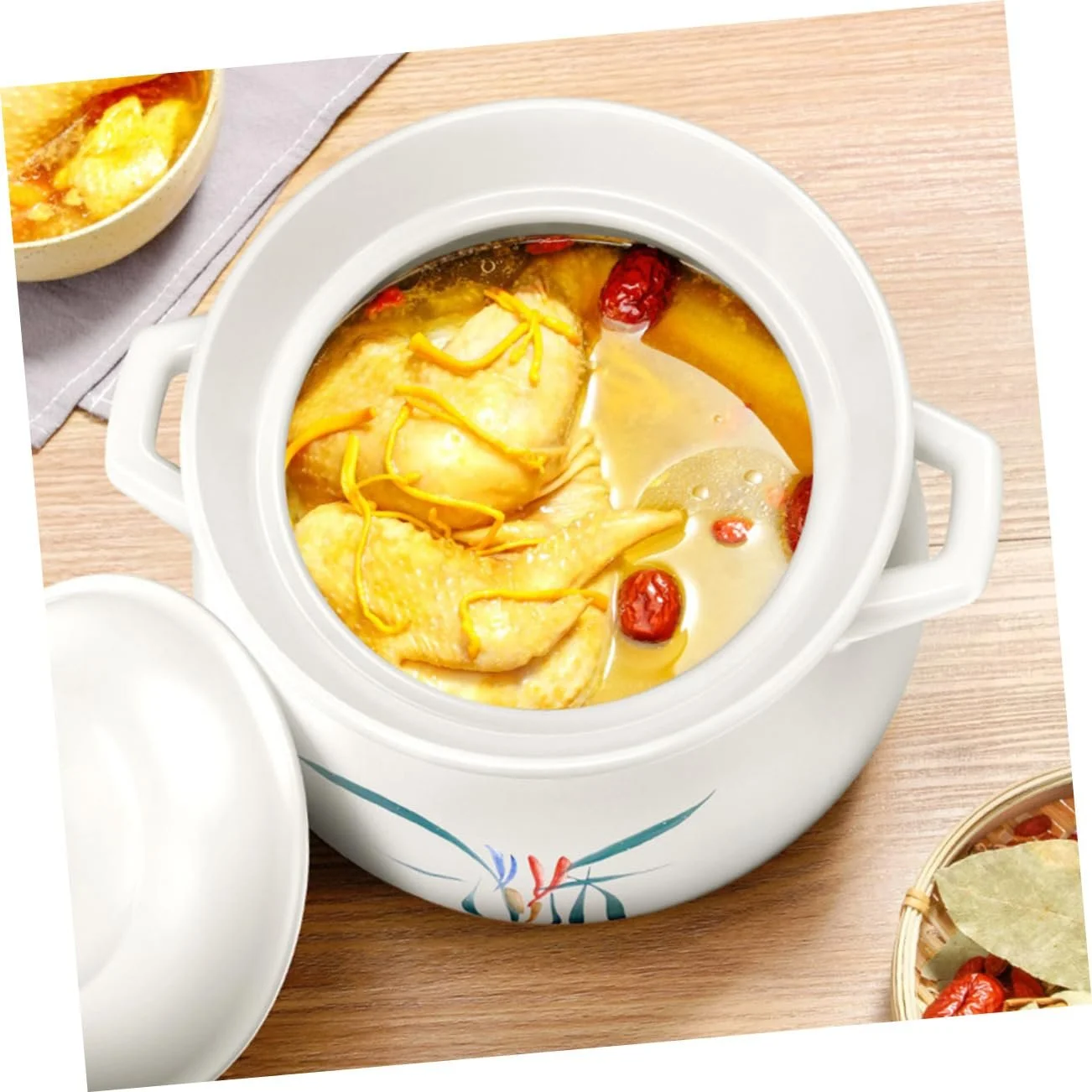 Кастрюля для супа GALPADA керамическая термостойкая с крышкой, фото №4