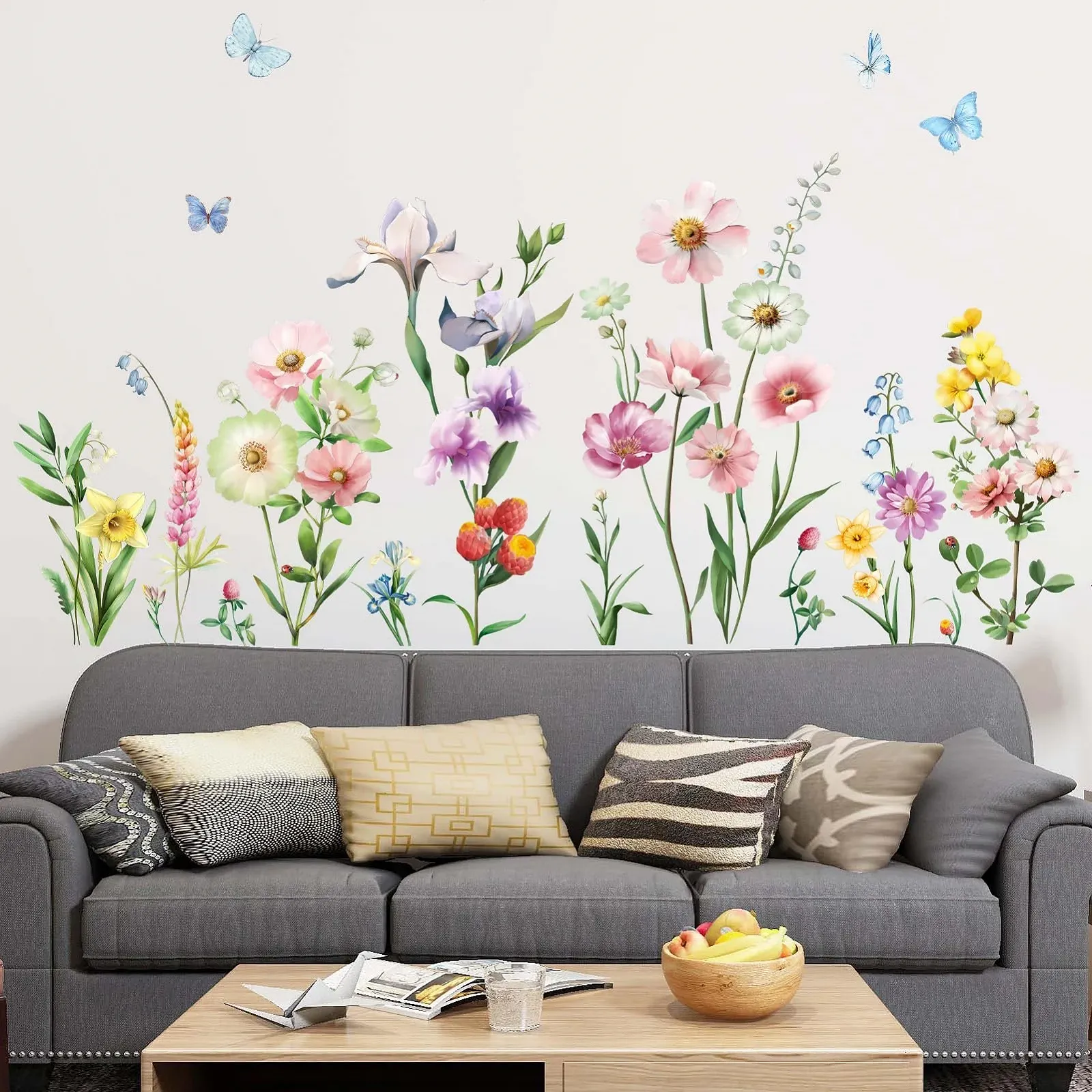 Наклейки на стіну Amimagen Flowers Wild Flower Grass Butterflies Daisy Floral, фото №2