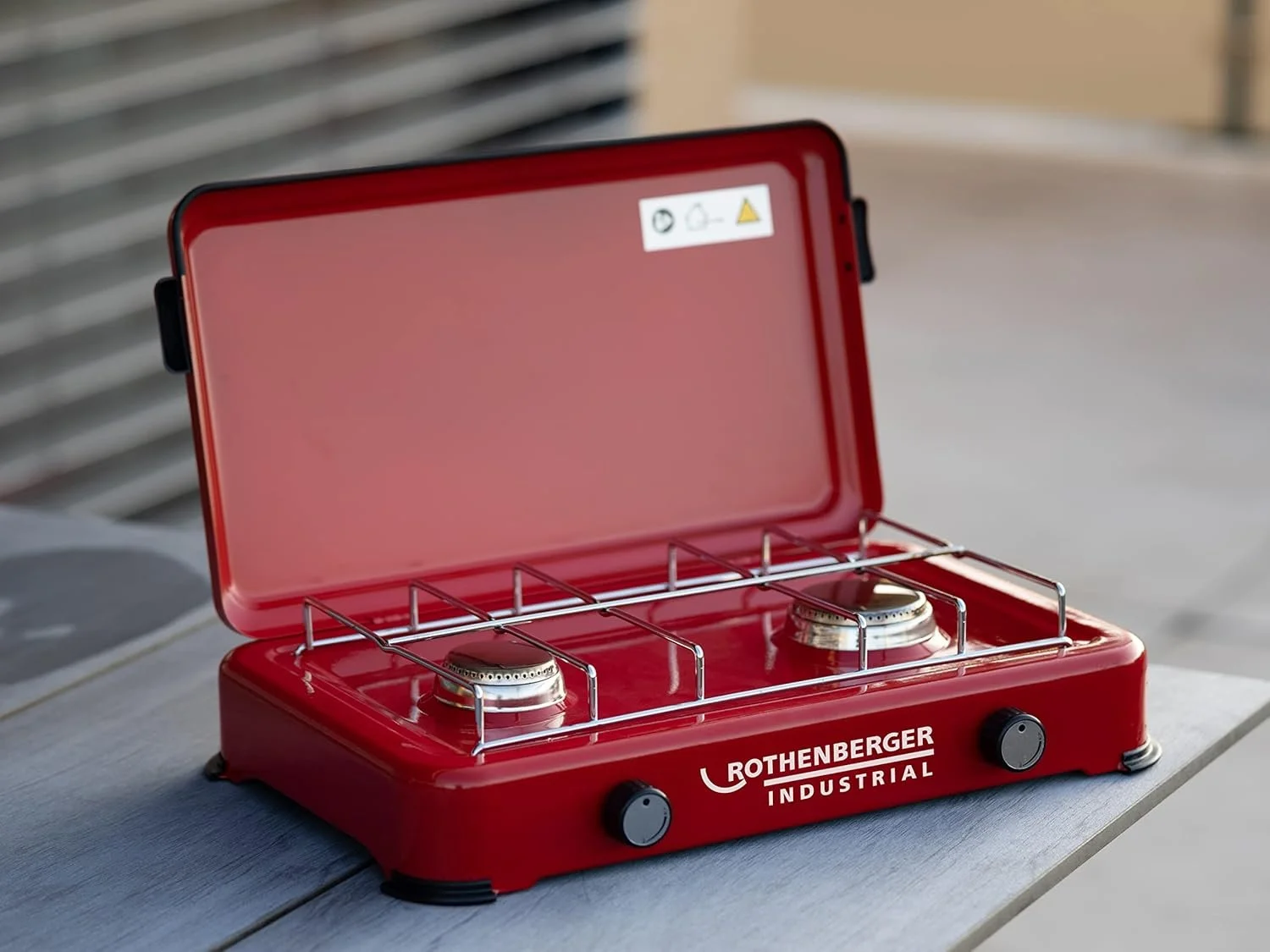 Плита Rothenberger Industrial Duo / Двухконфорочная / Для кемпинга / Со шлангом 0,8 м и регулятором пропана 50 мбар / Красная, фото №3