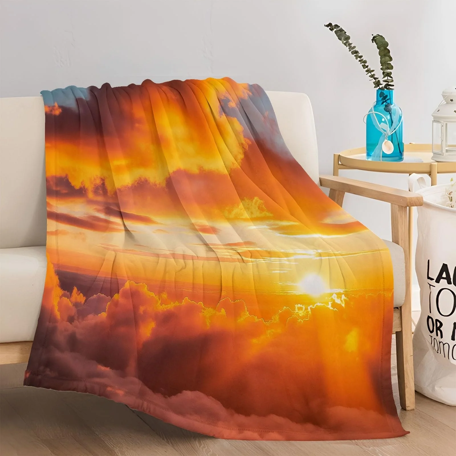 Плед фланелевий Premium, Modern Sonnenuntergang Wolken, теплий та затишний, помаранчево-сірий, 220 x 240 см, фото №4