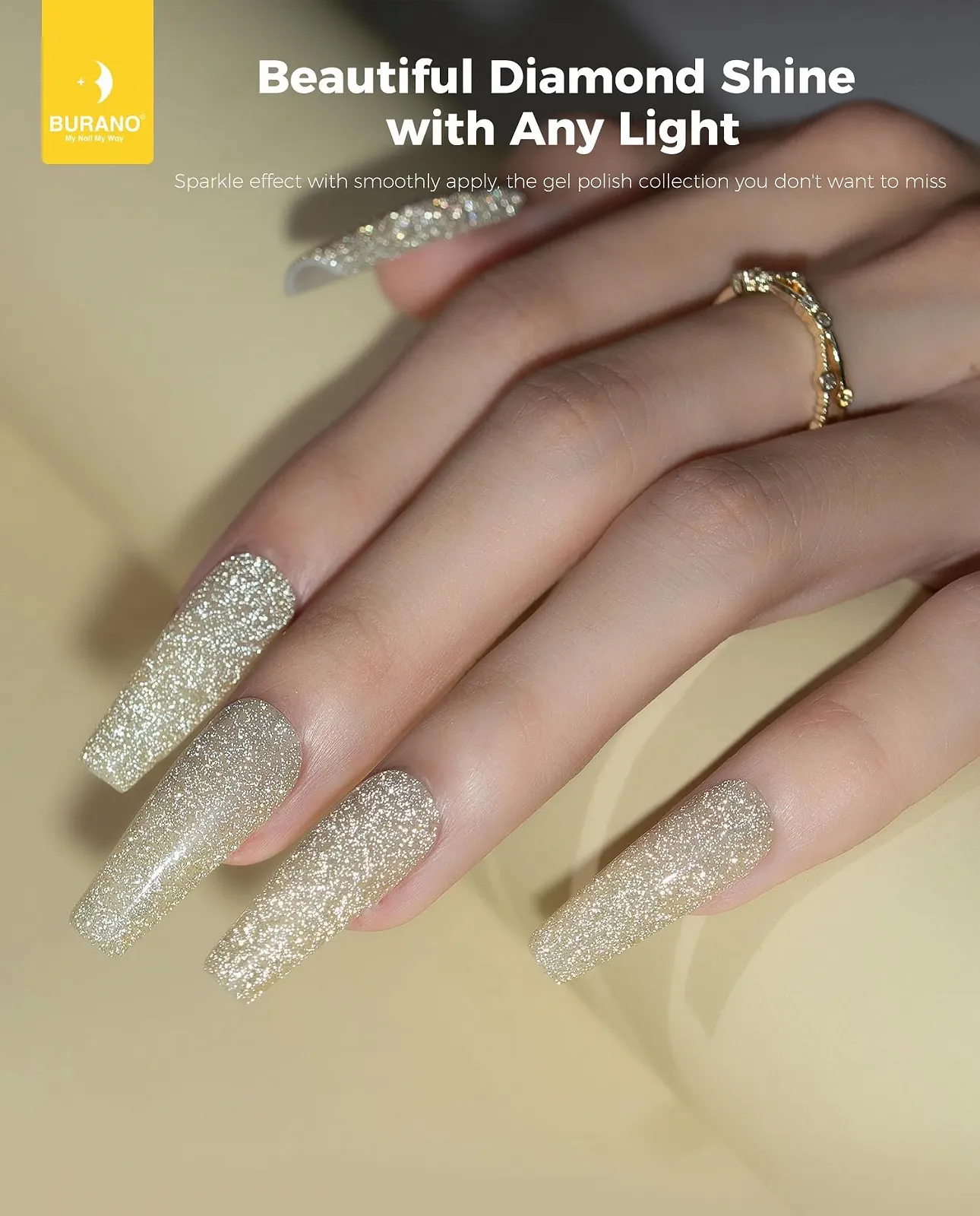 Гель-лак BURANO Світловідбиваючий з блискітками UV, Золотий Срібний, 7.3 мл, S22 S11, фото №2