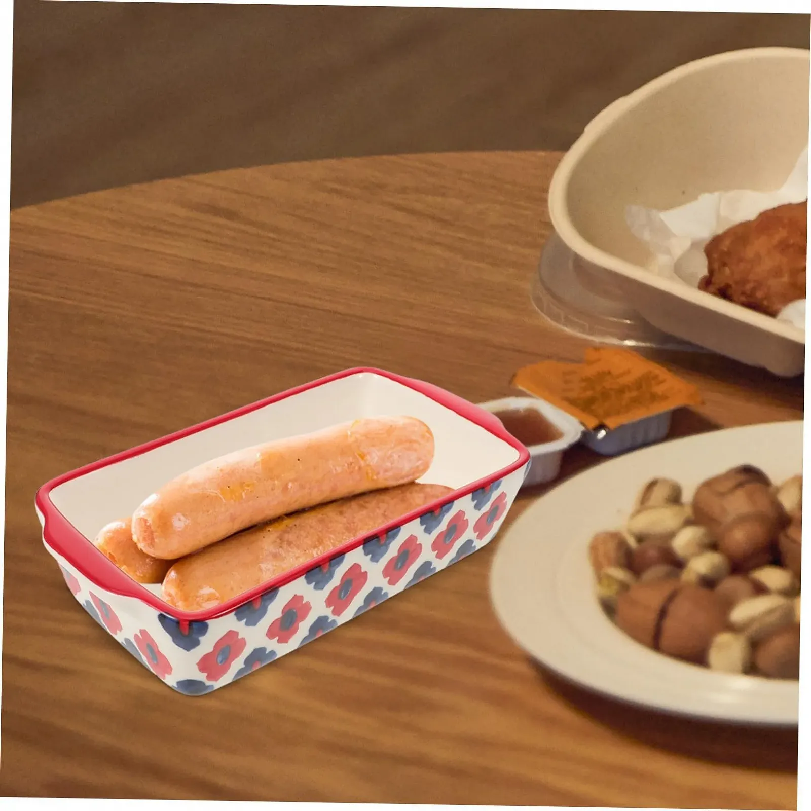 Прямоугольная форма для запекания керамическая с ручками термостойкая, фото №4