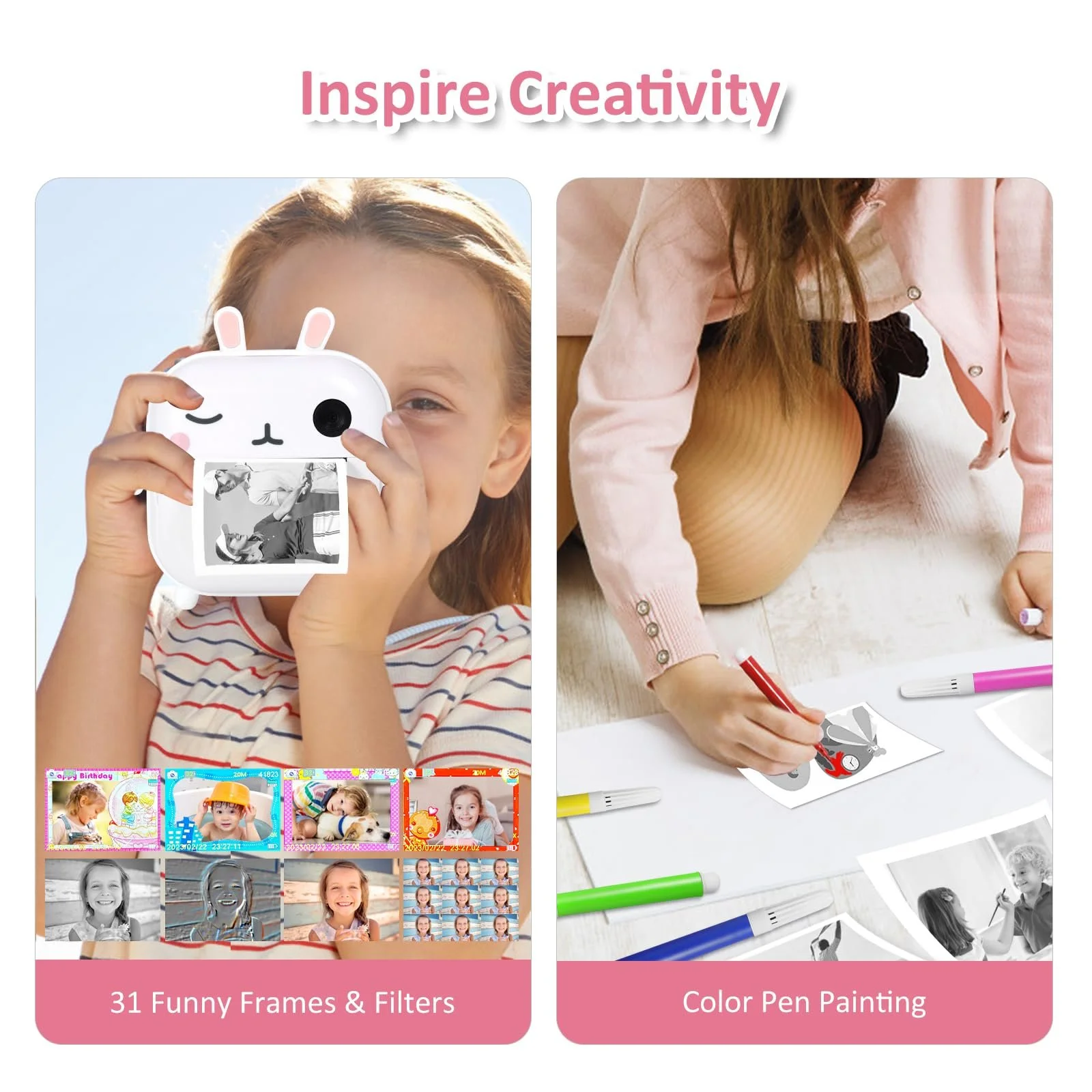 Фотокамера мгновенной печати AURTEC Mini Thermal Printing 48MP Dual Camera 1080P HD Video 32G TF Card 3 Printing Paper 2.4 Inch Color Screen Cute, фото №5