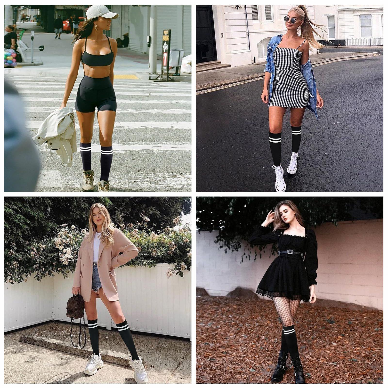 Женские гольфы 3 пары Мягкие и эластичные гольфы до колена 2 цвета Комбинация Длинные стильные гольфы для женщин на каждый день Косплей Вечеринка Рождество, фото №6