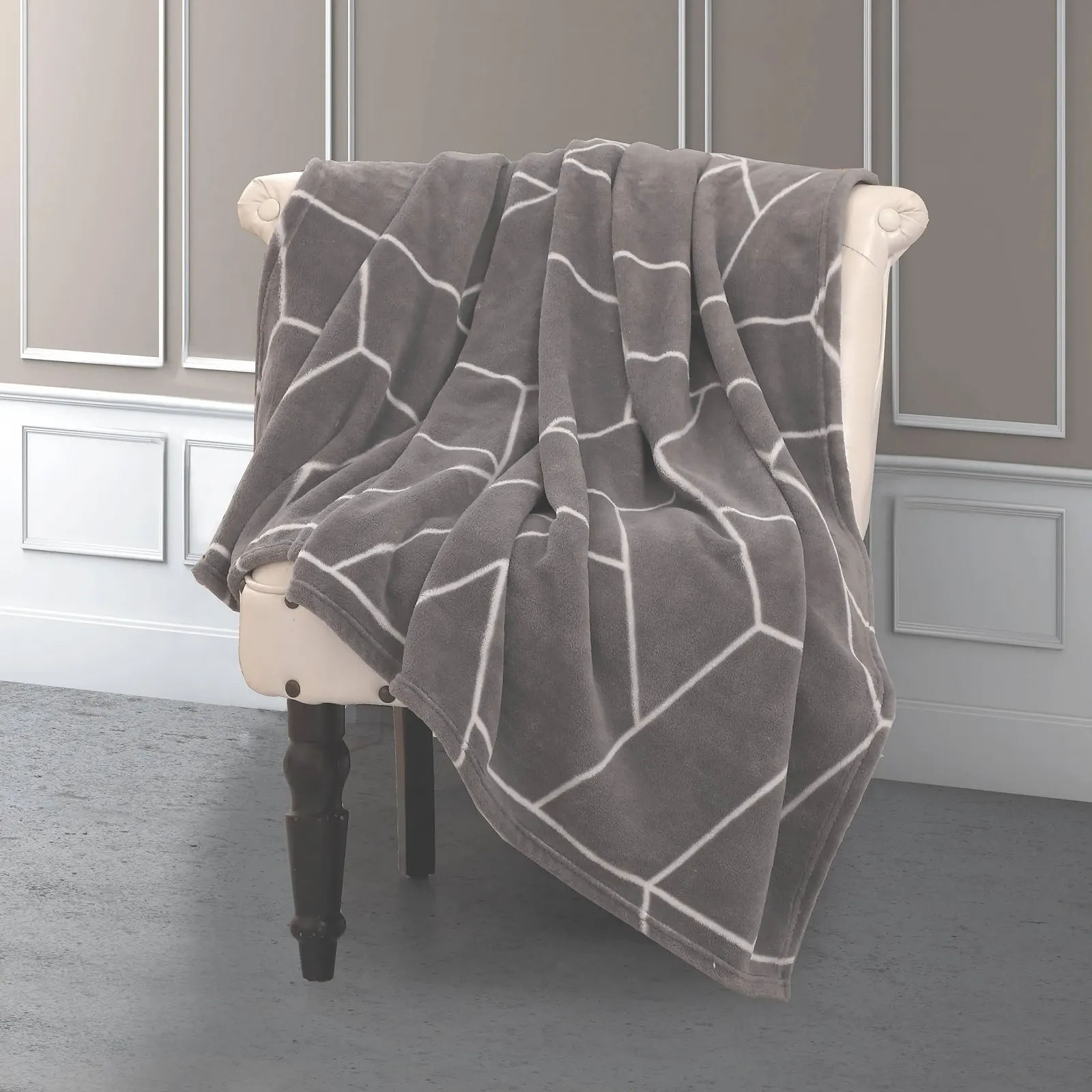 Покрывало-одеяло one-home Геометрический Серый Пушистый Теплый Мягкий Флисовый 220 x 240 см, фото №7