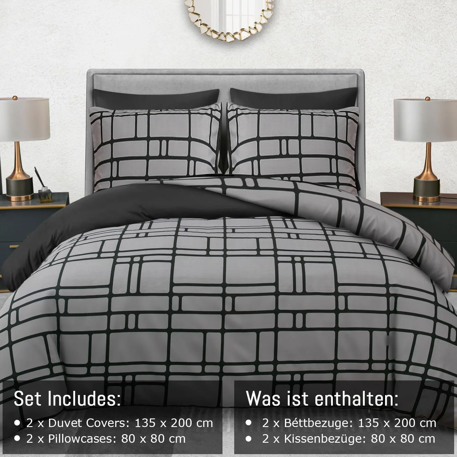 Комплект постільної білизни Pamposh 135 x 200 см, 4 предмети, сірий: 2 підковдри 135 x 200 см + 2 наволочки 80 x 80 см, фото №4