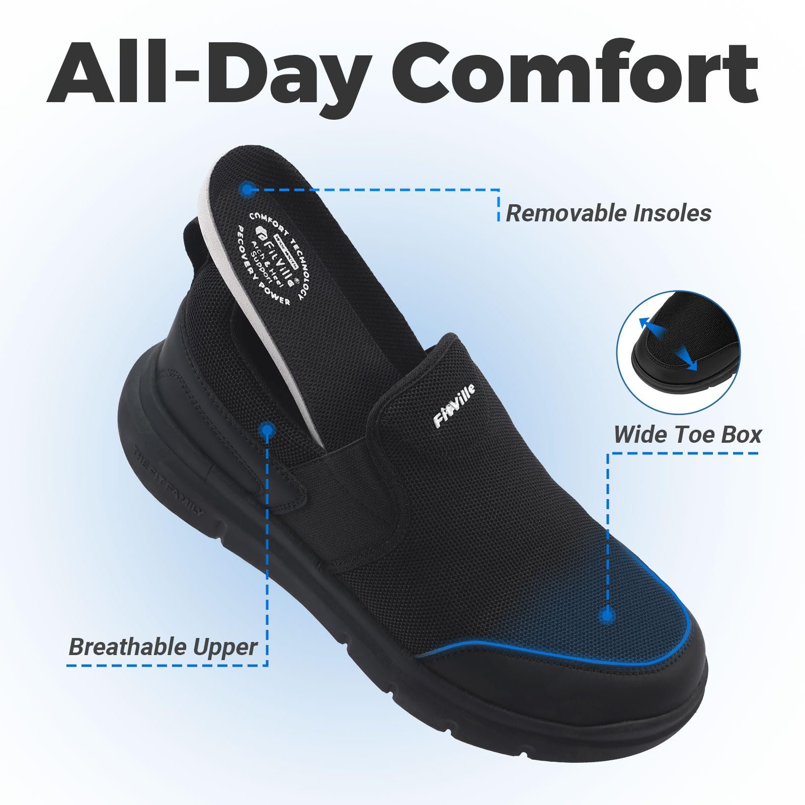 Кросівки FitVille Без шнурків Чоловічі Дуже широкі Нековзні Для ходьби Широкі, фото №5