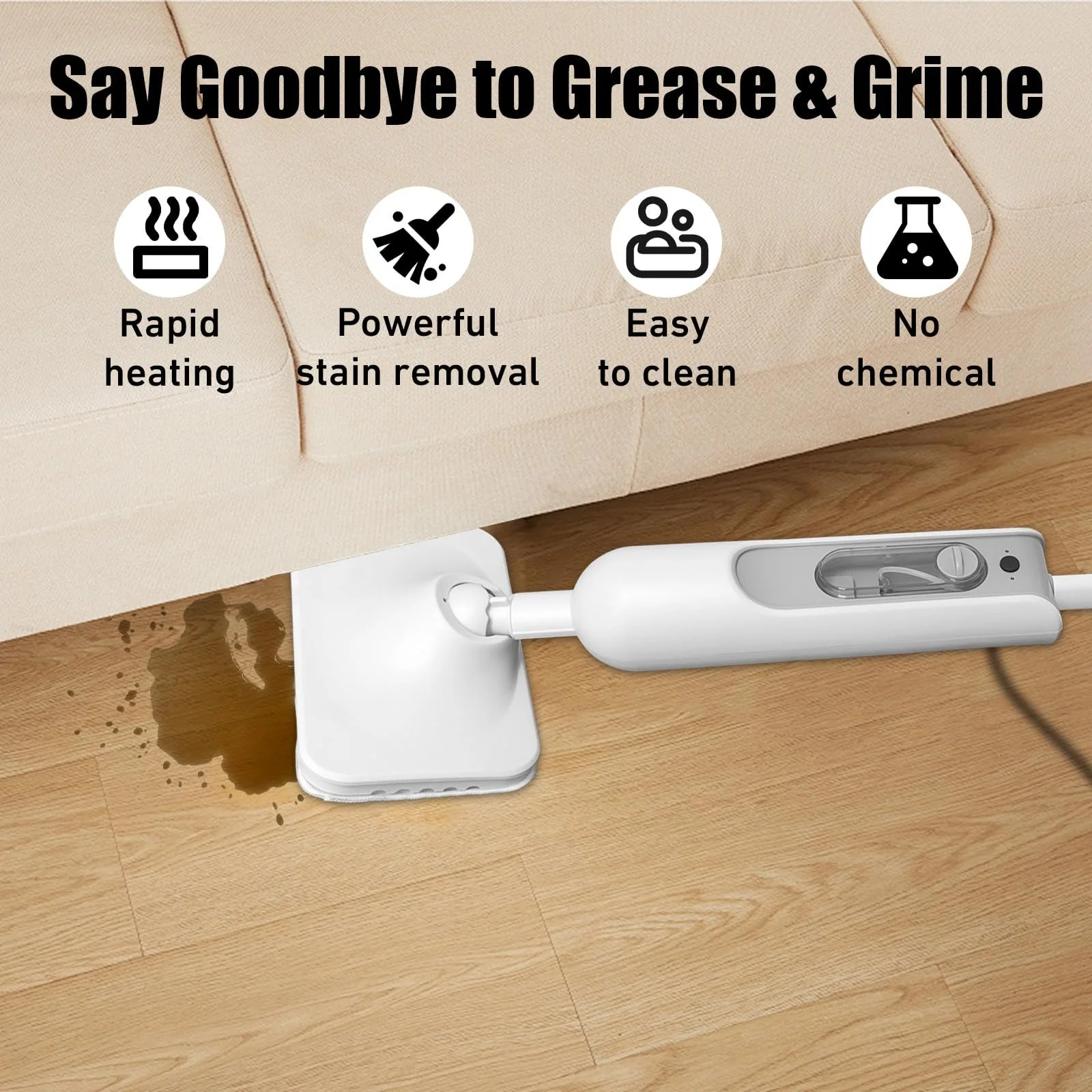 Парова швабра Бездротова Поворотна головка 120° Біла, фото №3