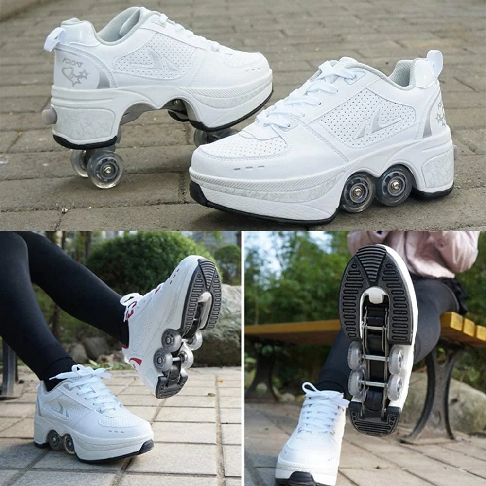 Роликовые коньки Кроссовки-ролики 2 в 1 Многоцелевая обувь с роликами Обувь для скейтборда, роликовые коньки, регулируемые роликовые ботинки, фото №3