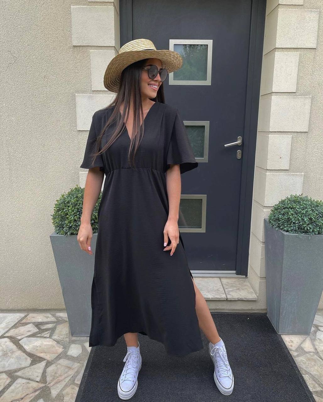 Женское летнее платье длинное из крепа BF548 цвет черный размер 42/44, фото №1