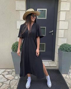 Женское летнее платье длинное из крепа BF548 цвет черный размер 42/44 - Фото 1