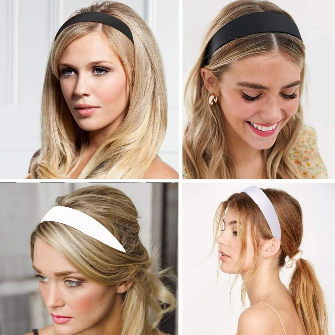 Обруч Атласний Однотонний 3 см Чорний, Білий, фото №4 Обруч Атласний Однотонний 3 см Чорний, Білий, фото №4