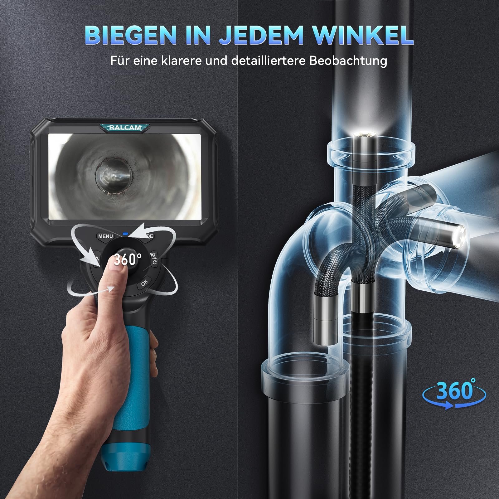Ендоскоп Ralcam 6.2 mm з камерою, 360°, 1280 x 720, з 6 LED, IP67 водонепроникний, 1 m, фото №2