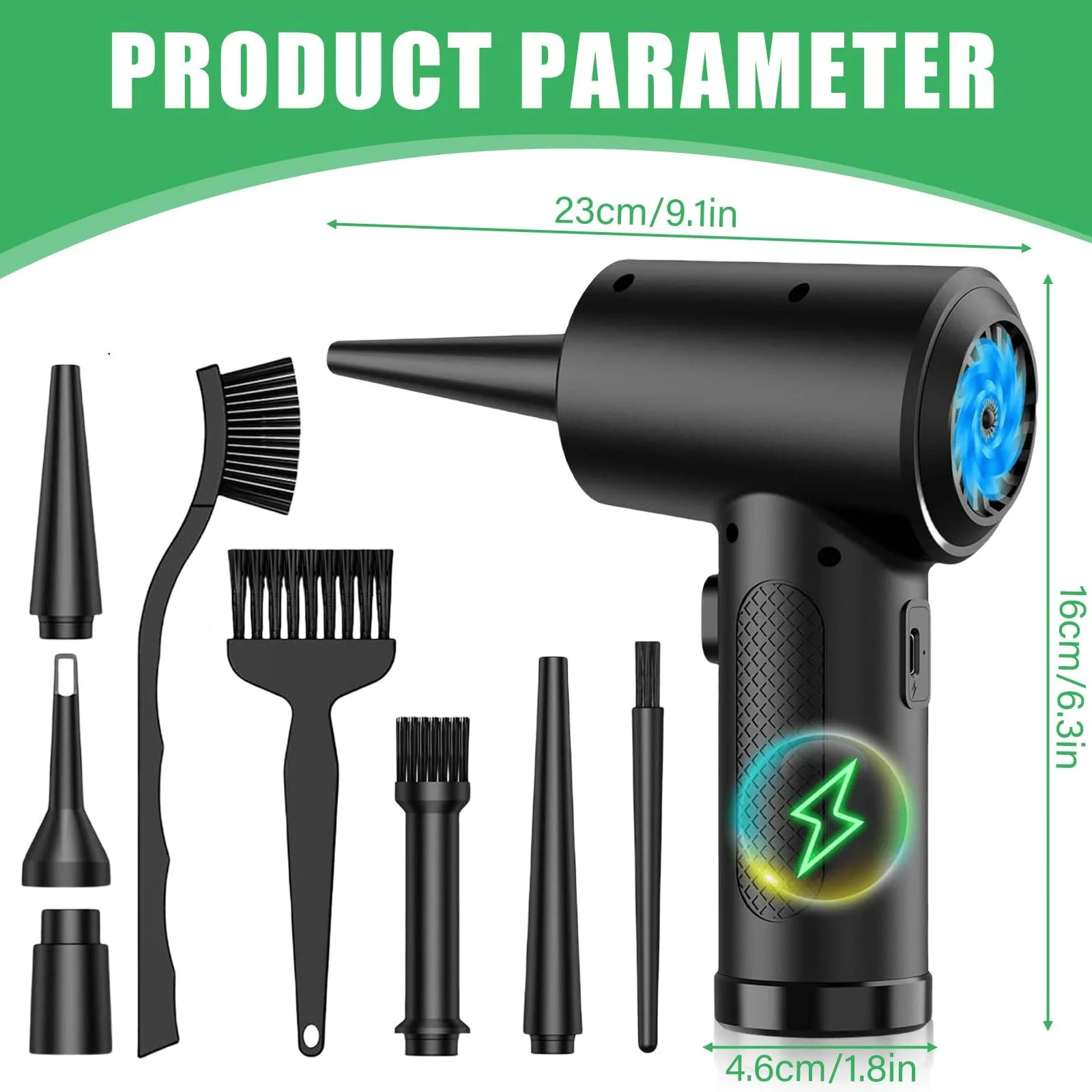 Аккумуляторный воздуходувка 51 000 об/мин 3 скорости 6000 мАч, фото №2