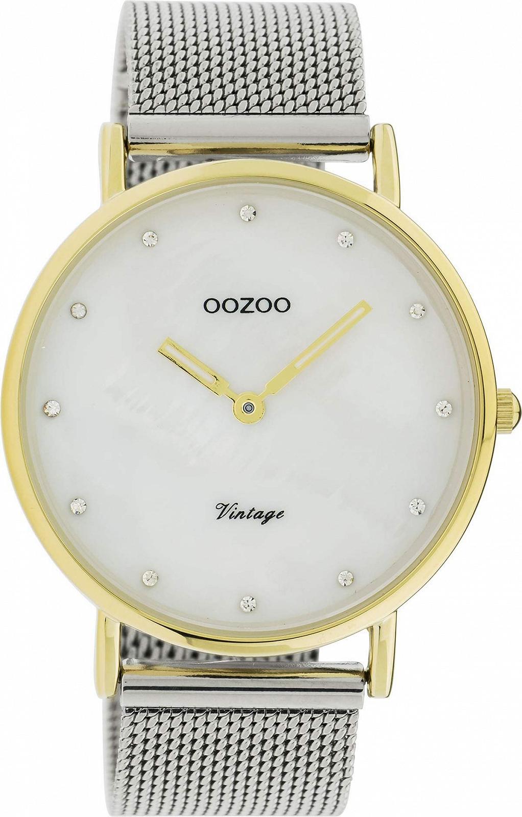 Часы Oozoo Vintage Металлический миланский браслет из нержавеющей стали 40 мм Золотой / Перламутровый C20115, Золотой-светло серый, Браслет, фото №1