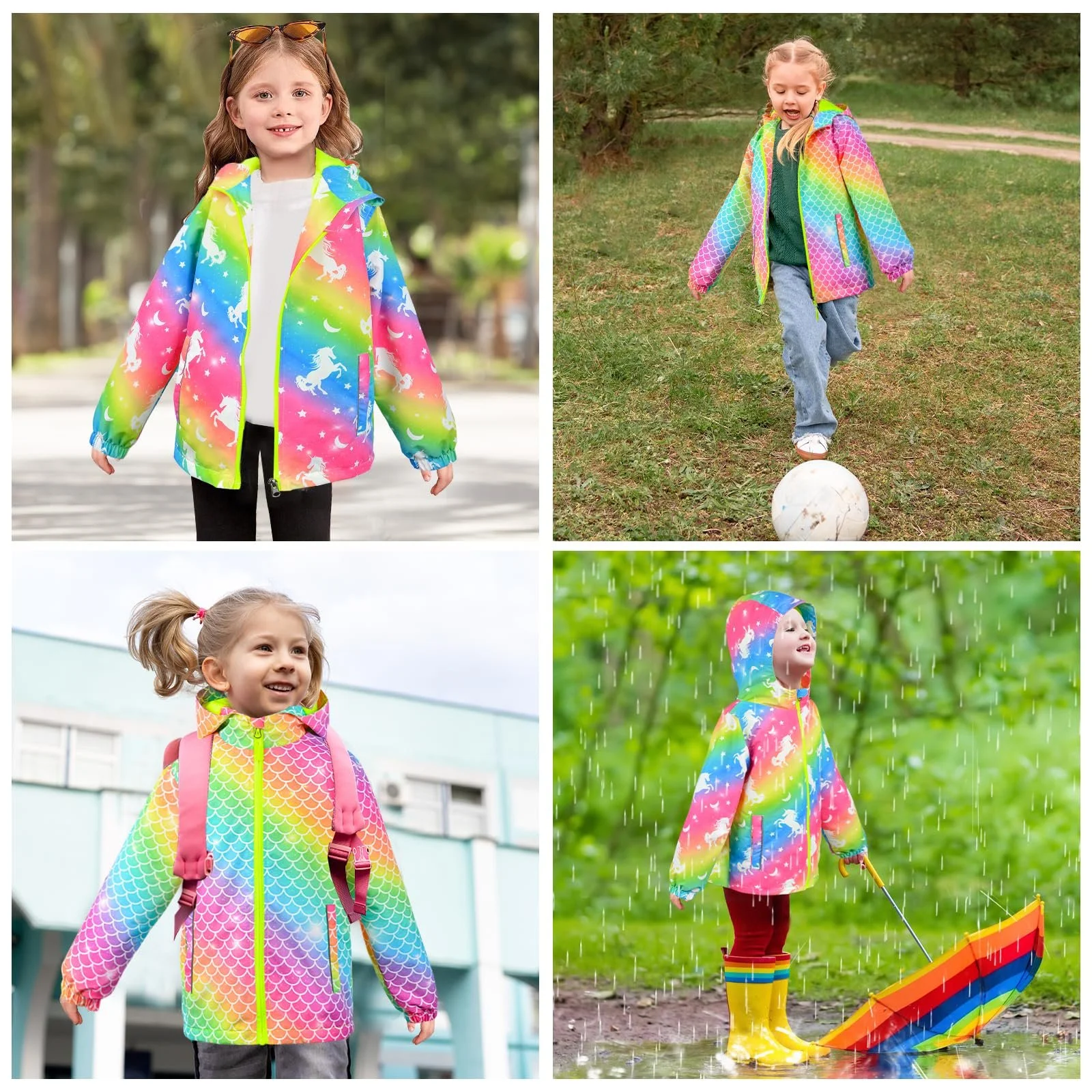 Куртка дощова OlyPegic для дівчат, водонепроникна, з капюшоном, фото №5