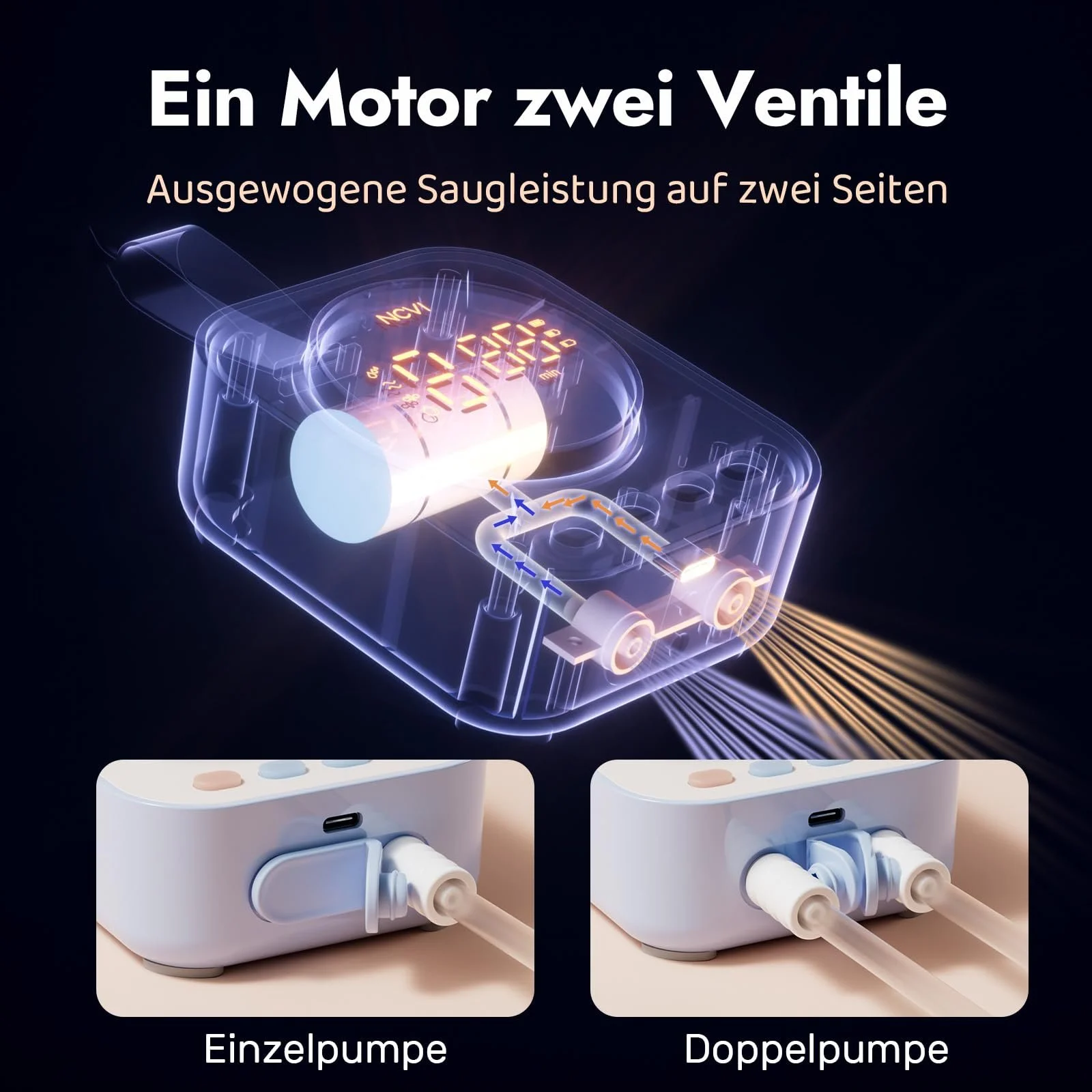 Електричний молоковідсмоктувач NCVI Hands-Free Double 4 режими 9 рівнів 21/24/28 мм Blue, фото №3 Електричний молоковідсмоктувач NCVI Hands-Free Double 4 режими 9 рівнів 21/24/28 мм Blue, фото №3