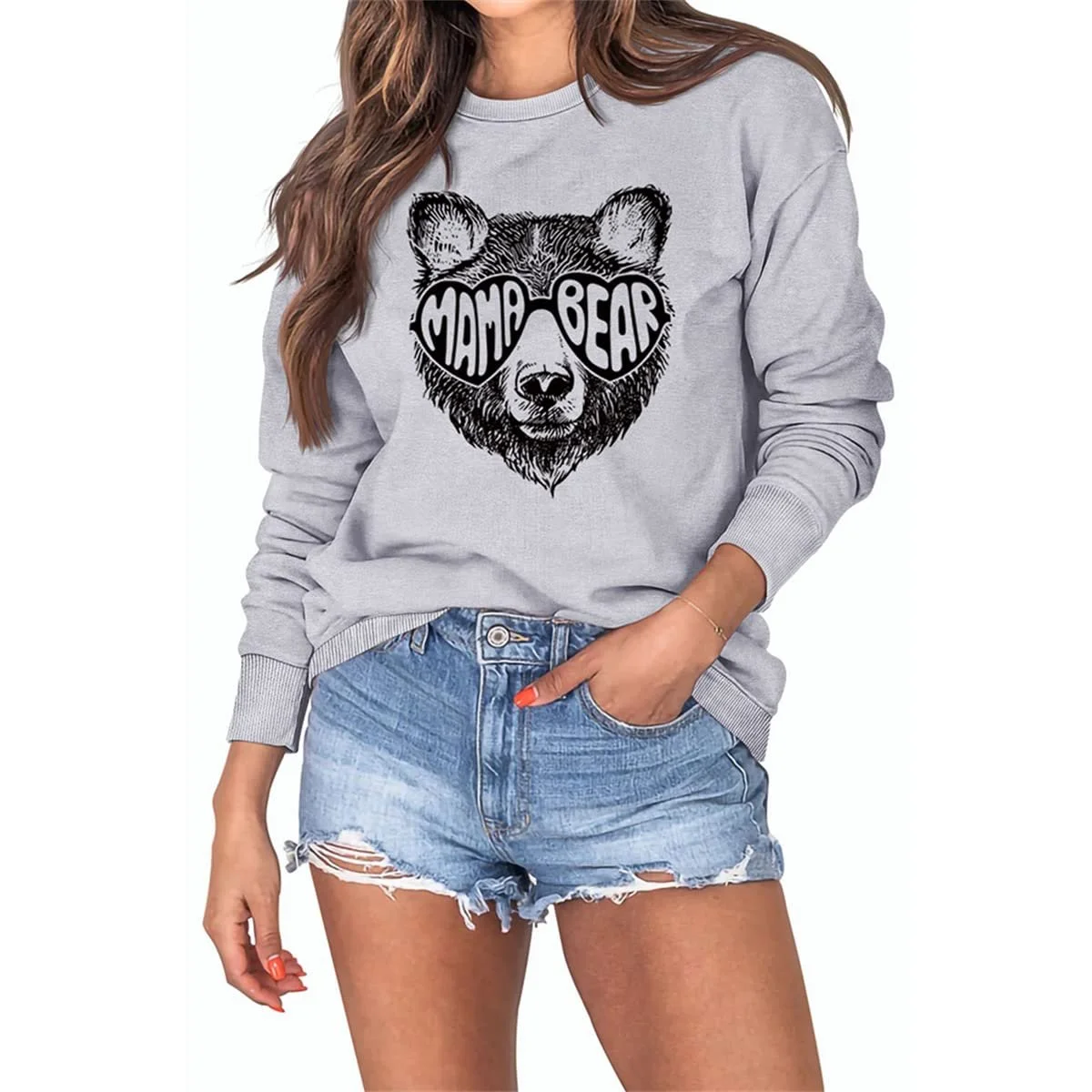 Женская Толстовка Mama Bear Смешной Рисунок Медвежьей Головы Harajuku Повседневная Толстовка Круглый Вырез Длинный Рукав Размер 2XL, фото №1