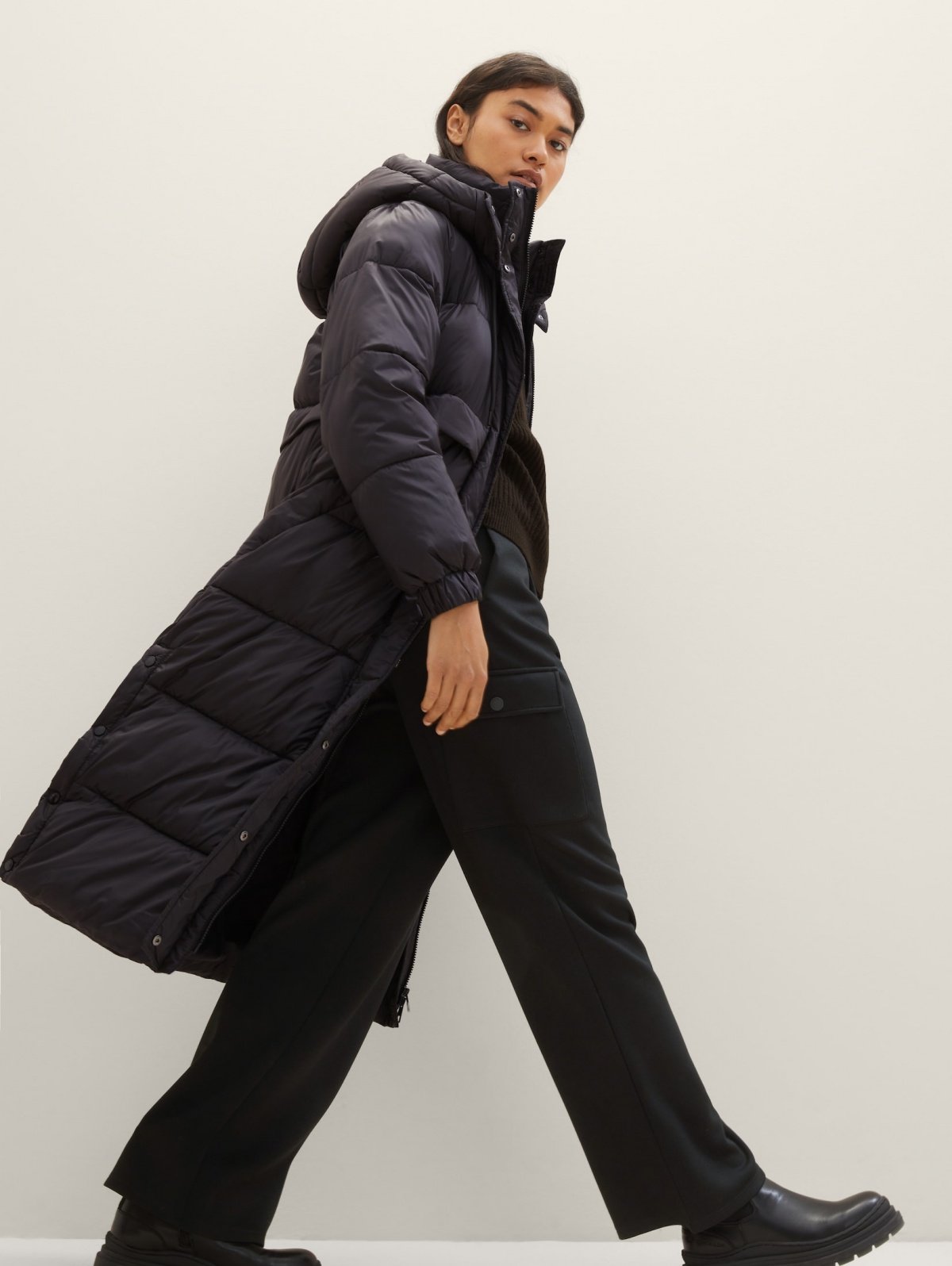 Куртка Puffer coat with a hood 1037596ХХ14482 Tom Tailor Чорний M, фото №2