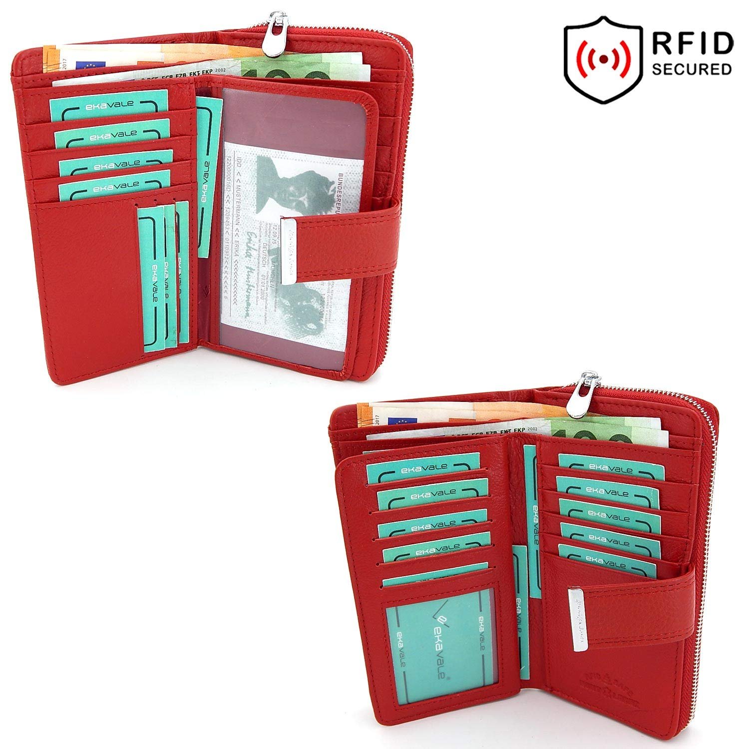 Жіночий великий гаманець зі шкіри, RFID/NFC захист, довгий гаманець, червоний, Classic, фото №5