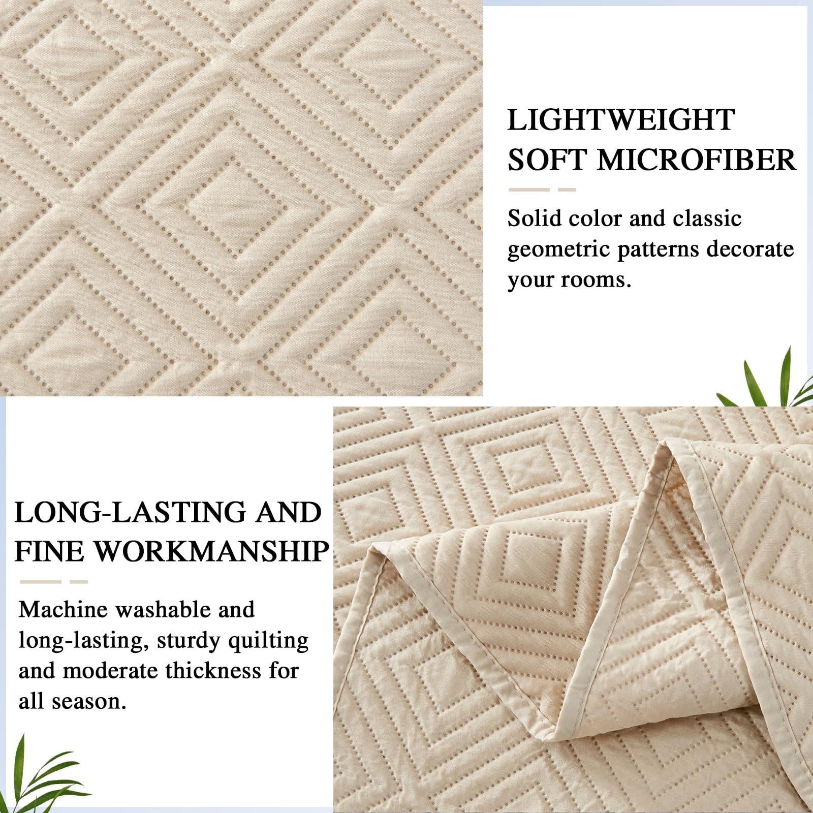 Покрывало Qucover 240 x 260 см, бежевый, набор с 2 наволочками 50 x 75 см, фото №3