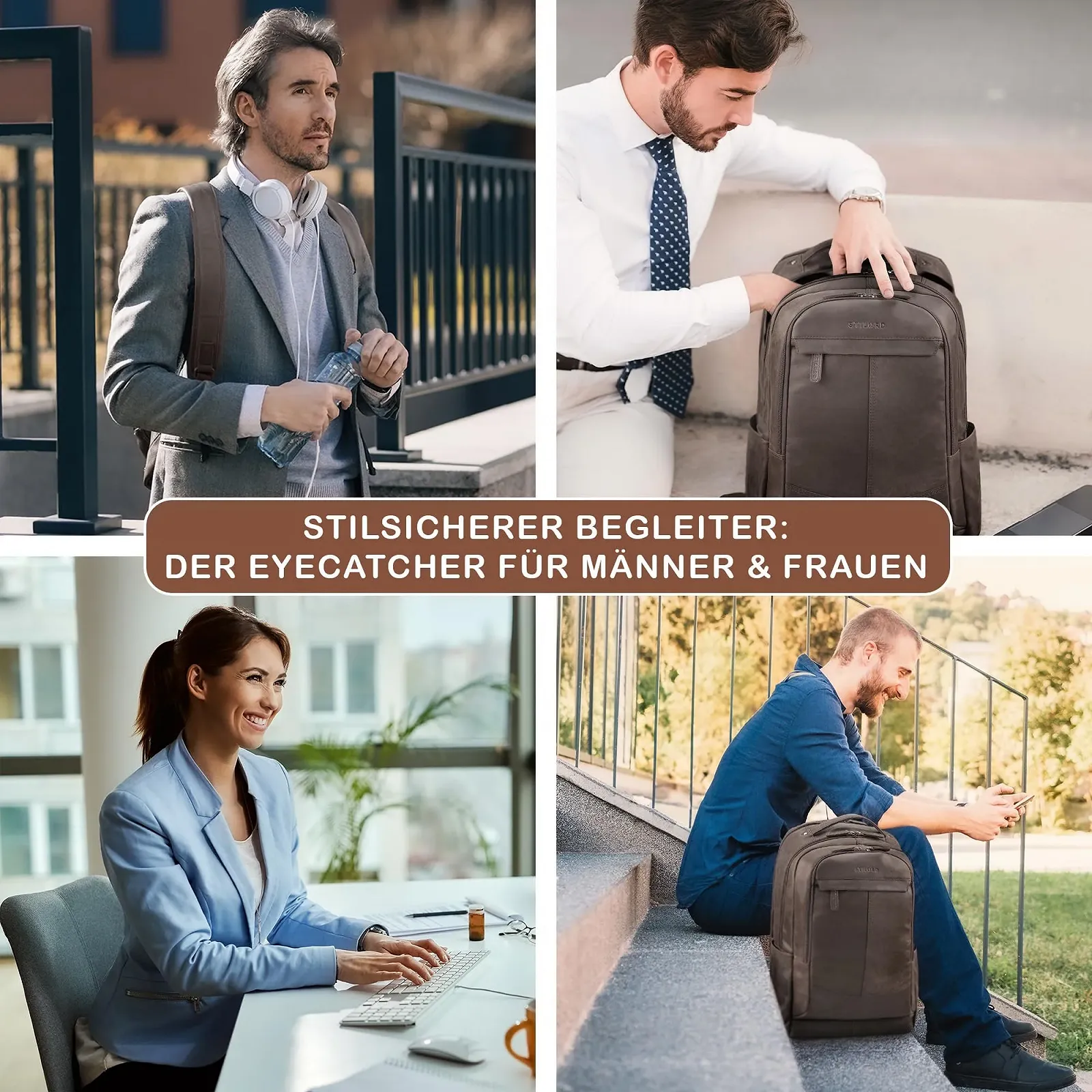 Рюкзак для ноутбука STILORD Premium XL Maxim кожаный винтажный 17-19 дюймов Zamora - Коричневый, фото №6