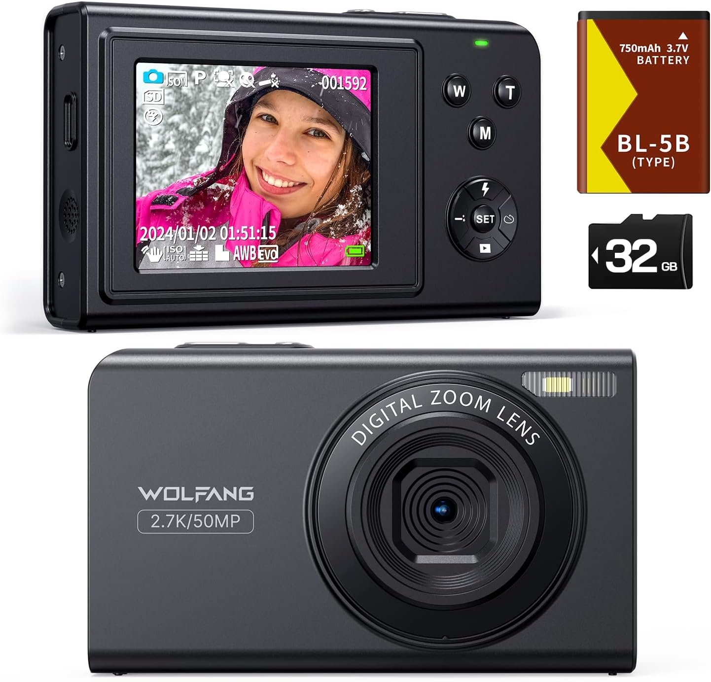 Фотоапарат WOLFANG WDC01 50 Мп / CMOS / 2.7K / 16Х зум / Чорний, фото №1