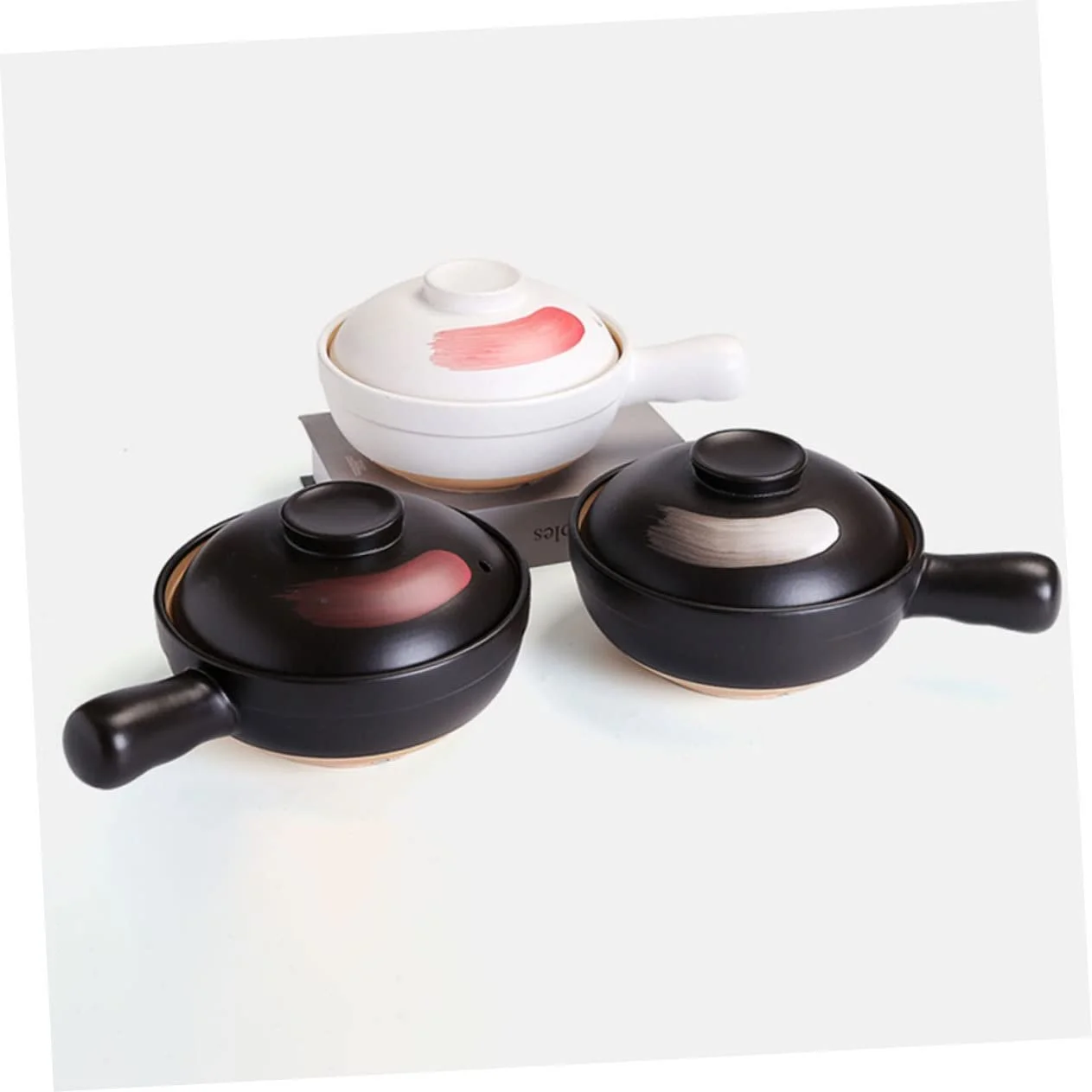 Ківш Zerodeko глиняний з ручкою чорно-червоний зернистий, фото №3