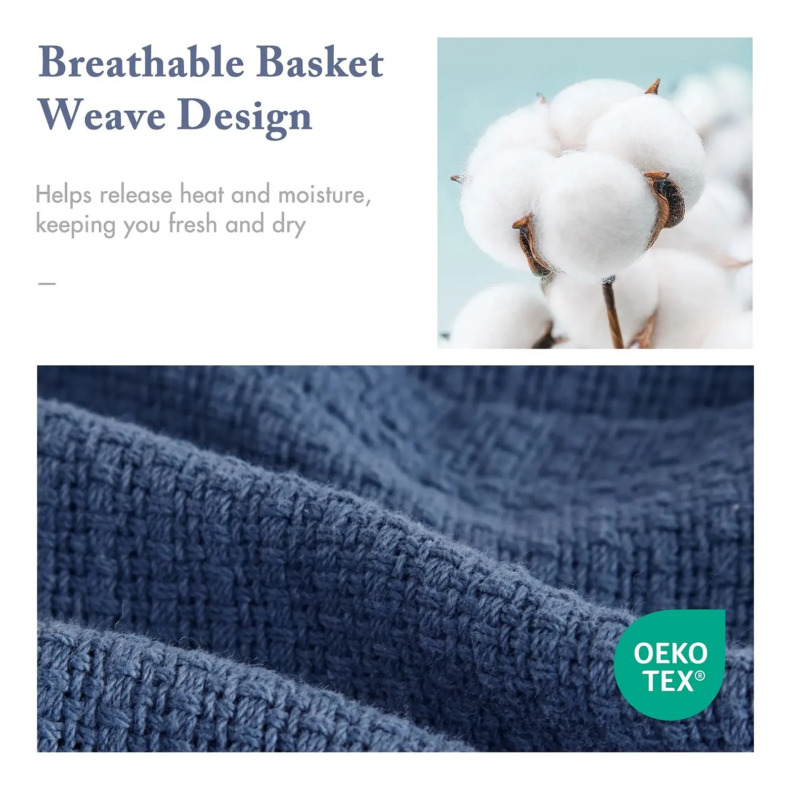 Одеяло Хлопковое Madison Park Freshspun Плетение корзинка Темно-синий Twin, фото №3