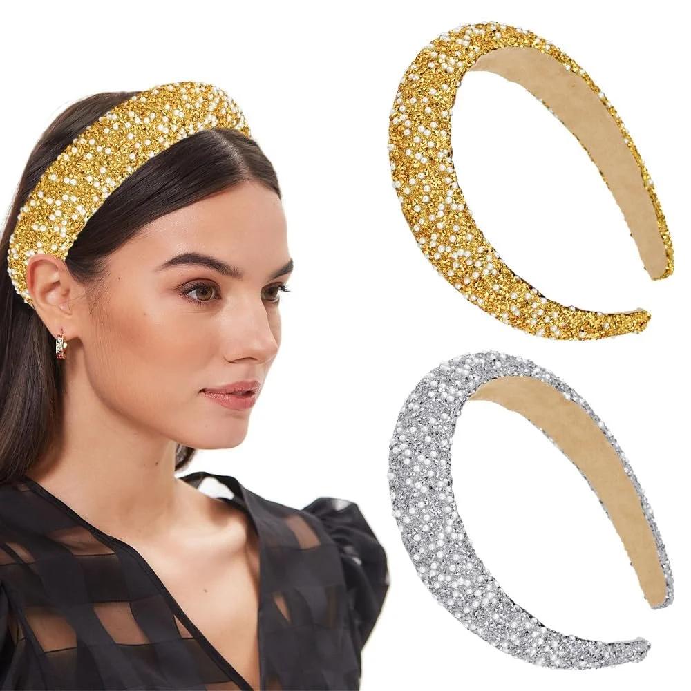 Набір з 2 жіночих обручів на голову Glitter Beads Rhinestones Bling, фото №1
