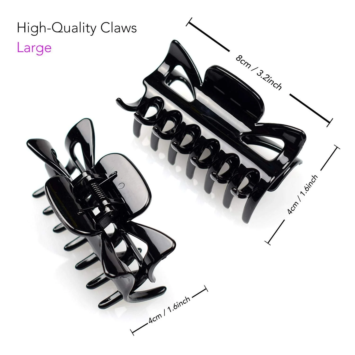 Заколка для волос Basic Sense 3.2 дюйма, прочные и надежные, нескользящие, классический дизайн, большой набор из 2 штук, глянцевый черный, фото №3 Заколка для волос Basic Sense 3.2 дюйма, прочные и надежные, нескользящие, классический дизайн, большой набор из 2 штук, глянцевый черный, фото №3