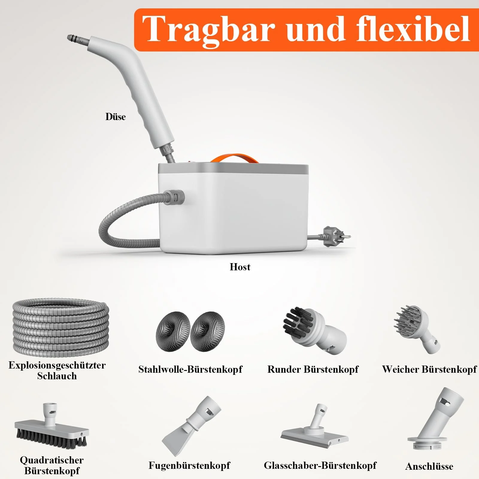 Ручний пароочисник hiee з 6 насадками-щітками, компактний пристрій для ефективного глибокого очищення, ідеально підходить для дому, автомобіля та іншого, фото №5