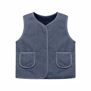 Однотонный плюшевый жилет Teddy Fleece для детей с карманами, зимний жилет Teddy Fleece, легкий короткий меховой жилет, теплый плюшевый жилет зимний для мальчиков, переходная куртка для улицы - Фото 1