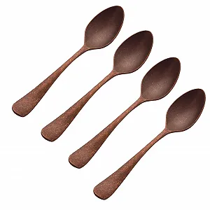 Винтажная чайная ложка, кованая вручную состаренная медная ложка для дома и ресторана, стильные медные кухонные аксессуары (4 шт) - Фото 1