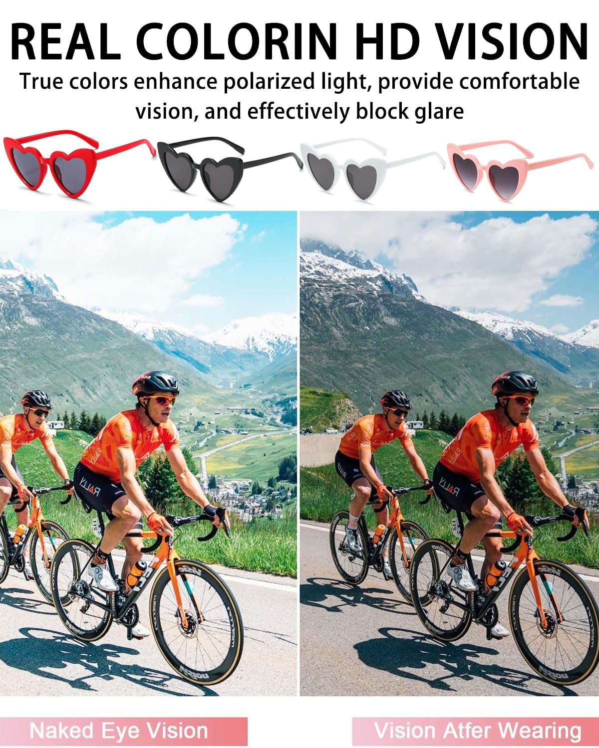 Сонцезахисні окуляри, у формі серця, 8 штук: білий, рожевий, червоний та чорний, фото №4