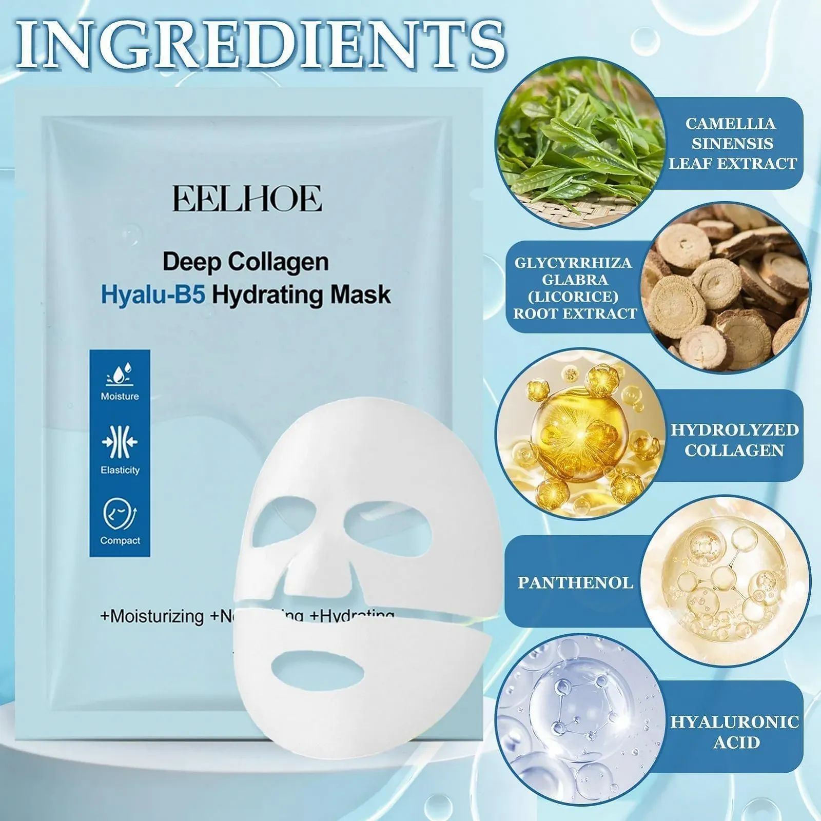 Маска Коллагеновая Органическая, набор из 4 штук, для глубокого увлажнения, для всех типов кожи, фото №3